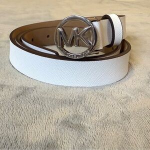 Michael Kors White Belt with Silver Logo Buckle
